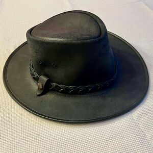 Black 100% Steerhide Leather Australian Stockman/ Drover Hat (NWoT)